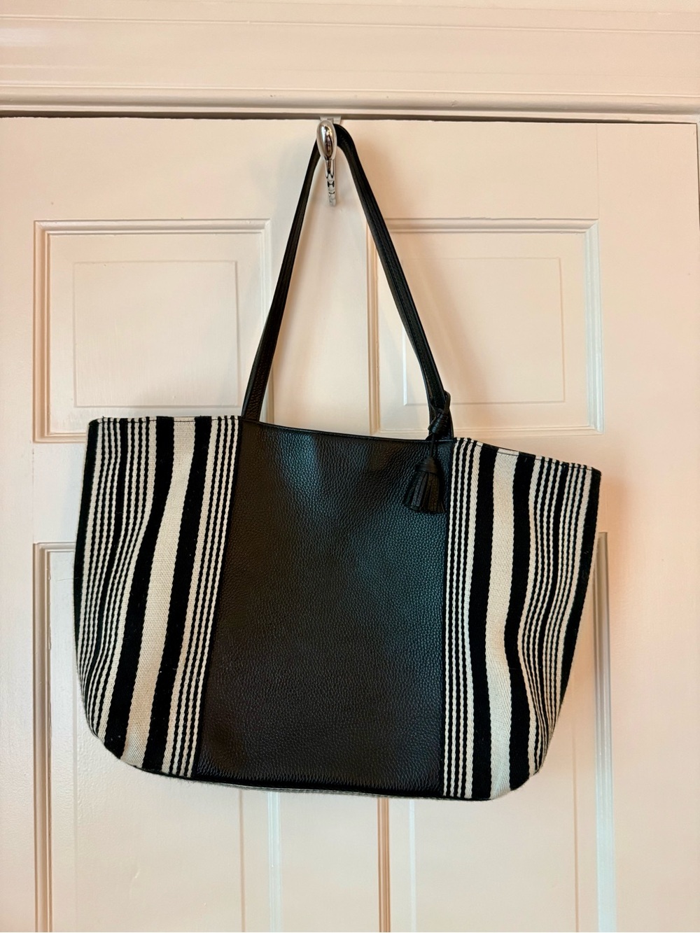 Black and White Striped Tote Bag - Unbranded